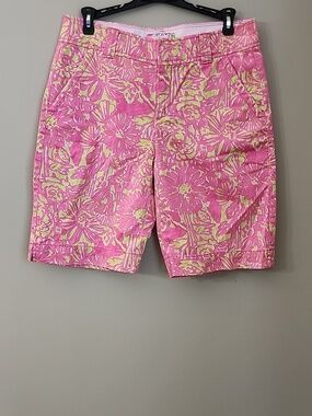 Lilly Pulitzer  Size 4 Pink and Lime Floral High-Waist Shorts Resort Fit Cotton